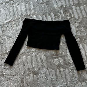 Privacy Please Black Ribbed Long Sleeve Crop Top, Size Small - NWT